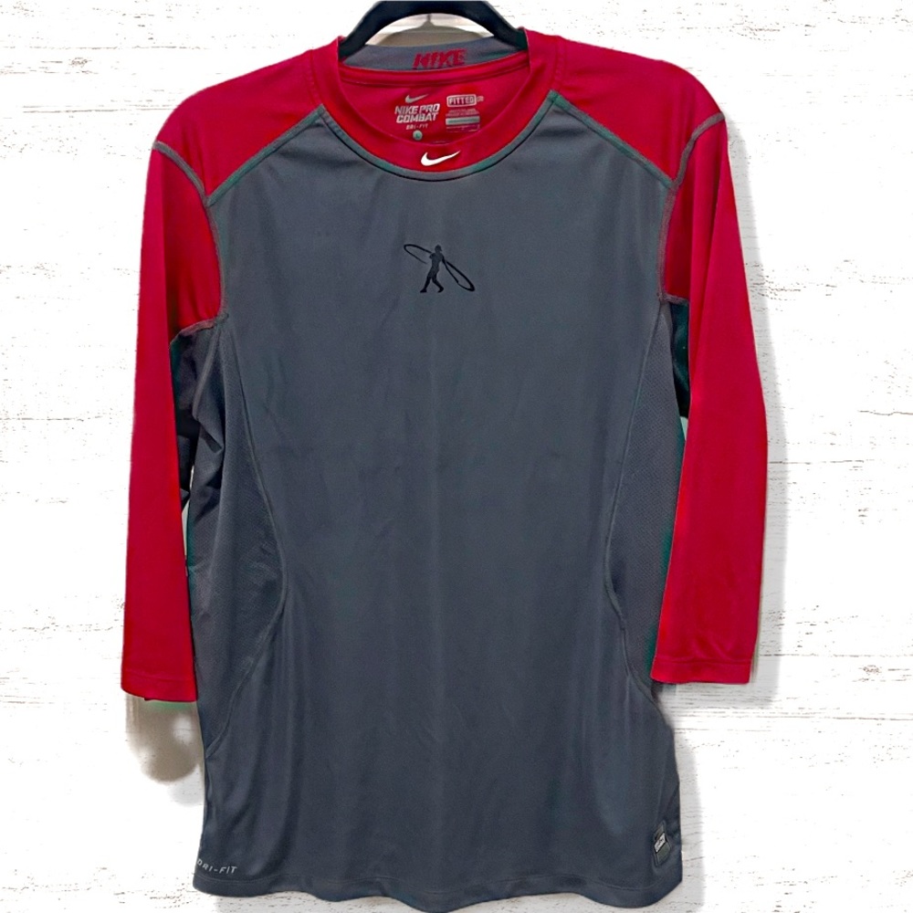 Nike Baseball Pro Combat Fitted Grey Long Sleeve T Shirt Size Large